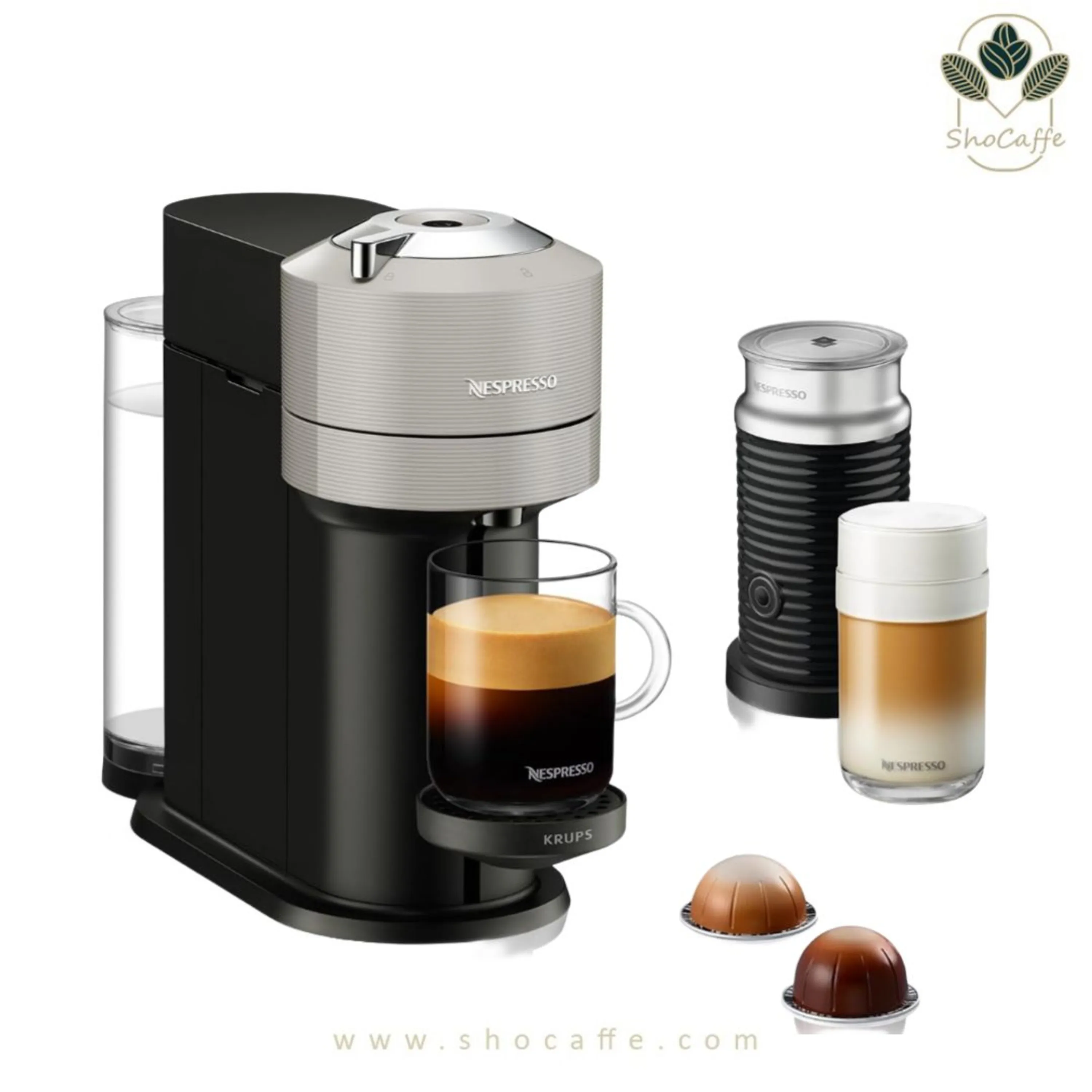 اسپرسوساز نسپرسو ورتولاین مدل نکست طوسی روشن همراه با کف شیرساز Vertuo Next & Aeroccino3